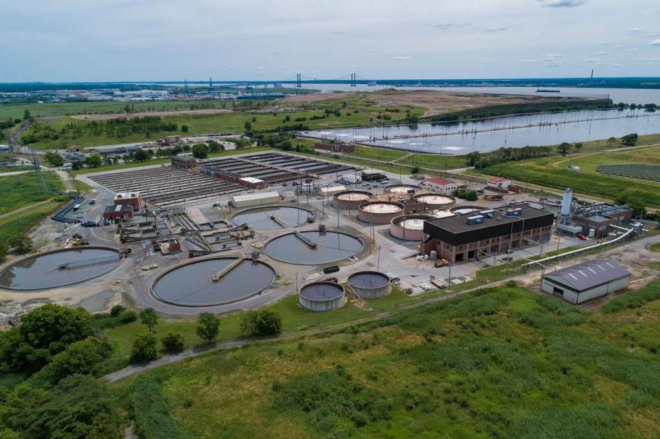 Aerial view of a wastewater treatment facility